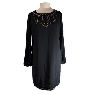 Skies Are Blue Sz L Black Long Sleeve Dress with Cutout Designs